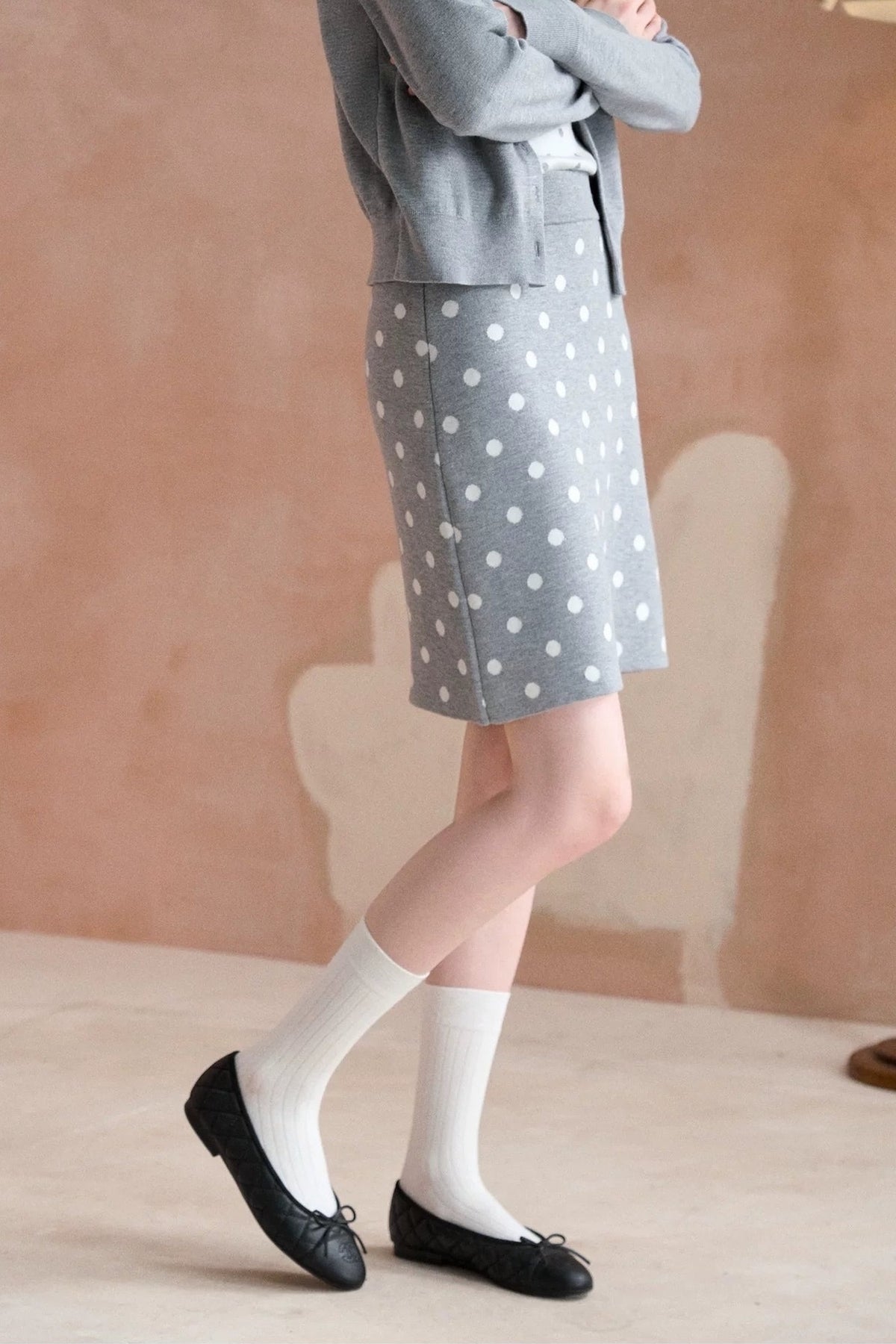 Retro Polka Dot Faux Two-Piece Knit Sweater Set-Up