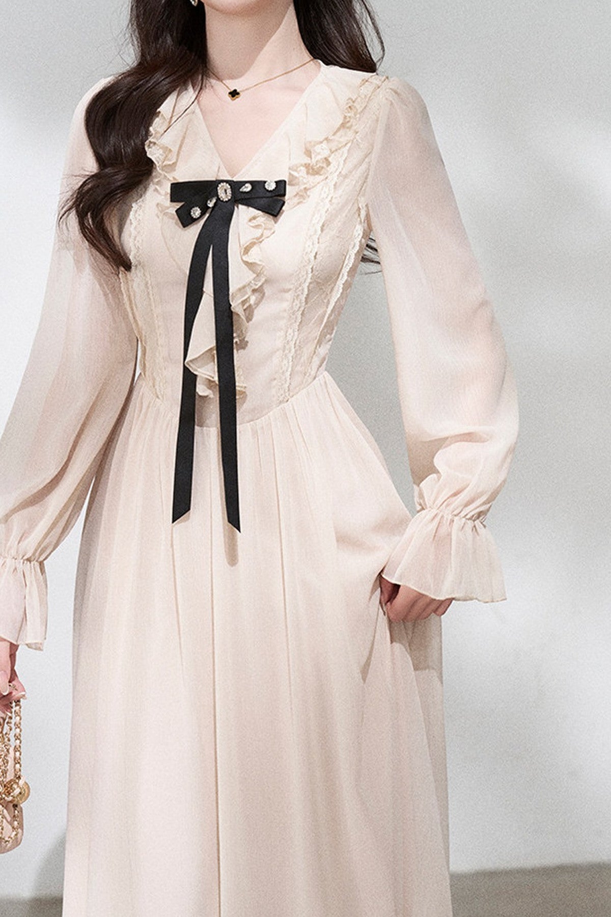 Ruffled V-Neck Long Dress