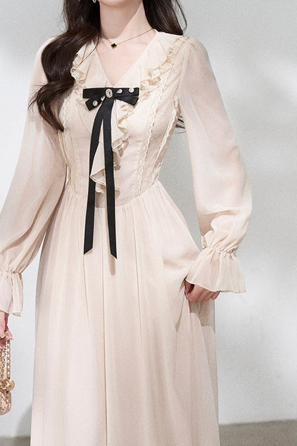 Ruffled V-Neck Long Dress