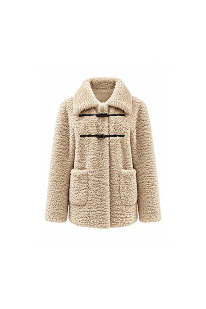 Fur Collar Horn Button Jacket Skirt Set-Up