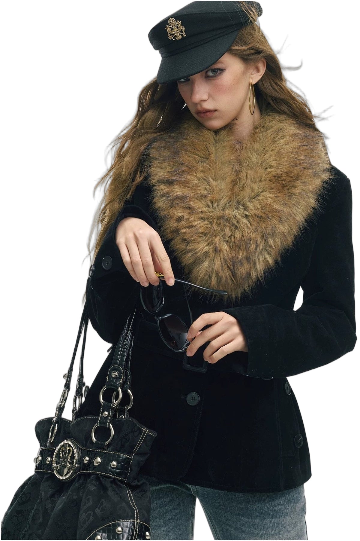 Belted Suede Fur Collar Jacket
