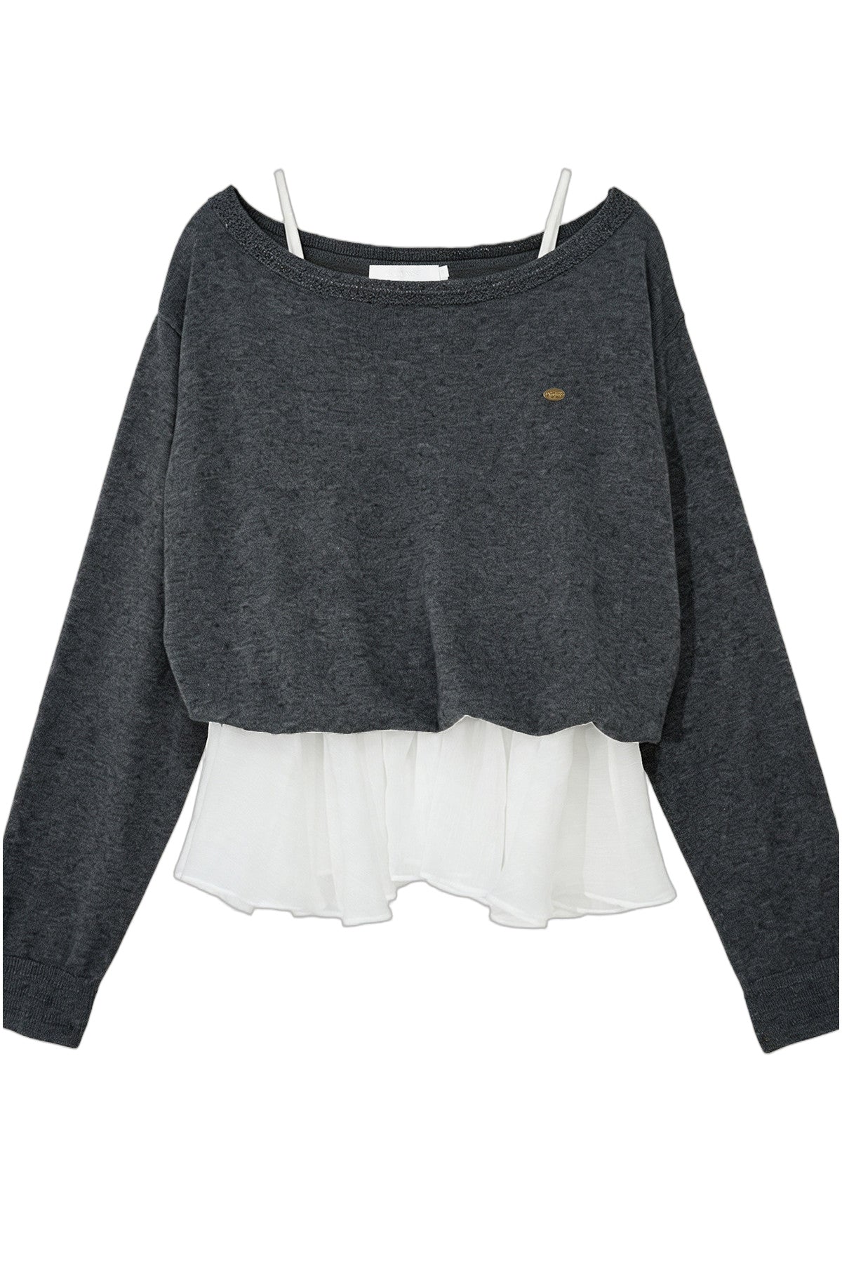 Wool Blend Mesh Patchwork Layered-Look Knit Top