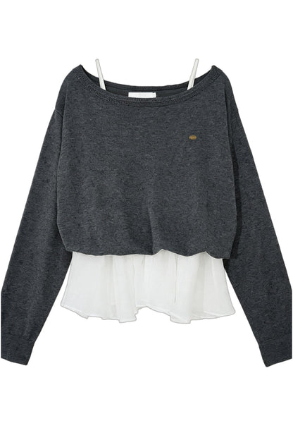 Wool Blend Mesh Patchwork Layered-Look Knit Top