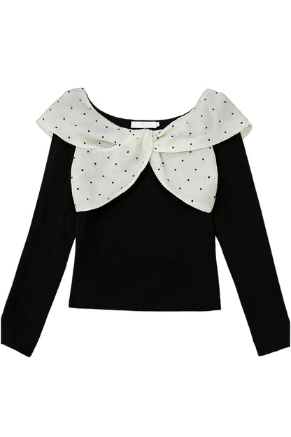 Polka Dot Bow Long-Sleeve Top