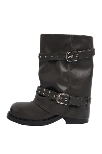 Thick-Soled Chunky Heel Slouchy Pants-Leg Boots