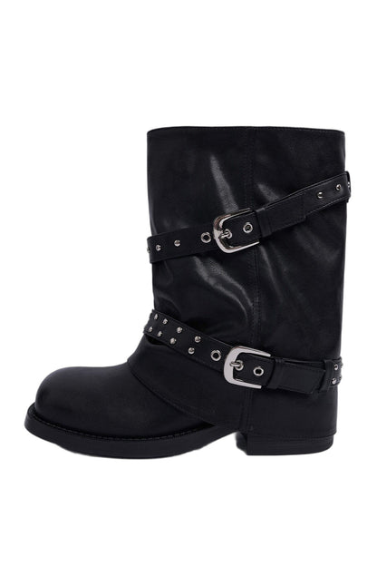 Thick-Soled Chunky Heel Slouchy Pants-Leg Boots