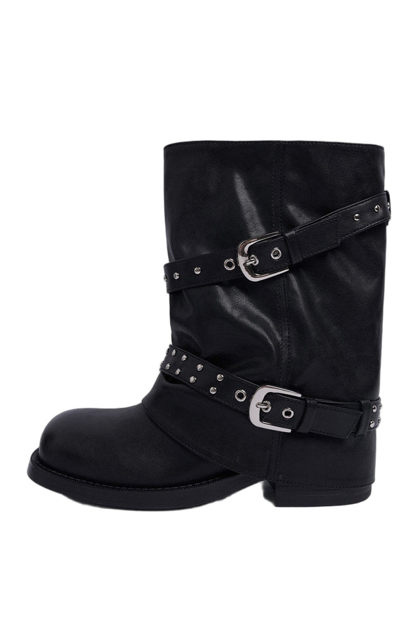 Thick-Soled Chunky Heel Slouchy Pants-Leg Boots