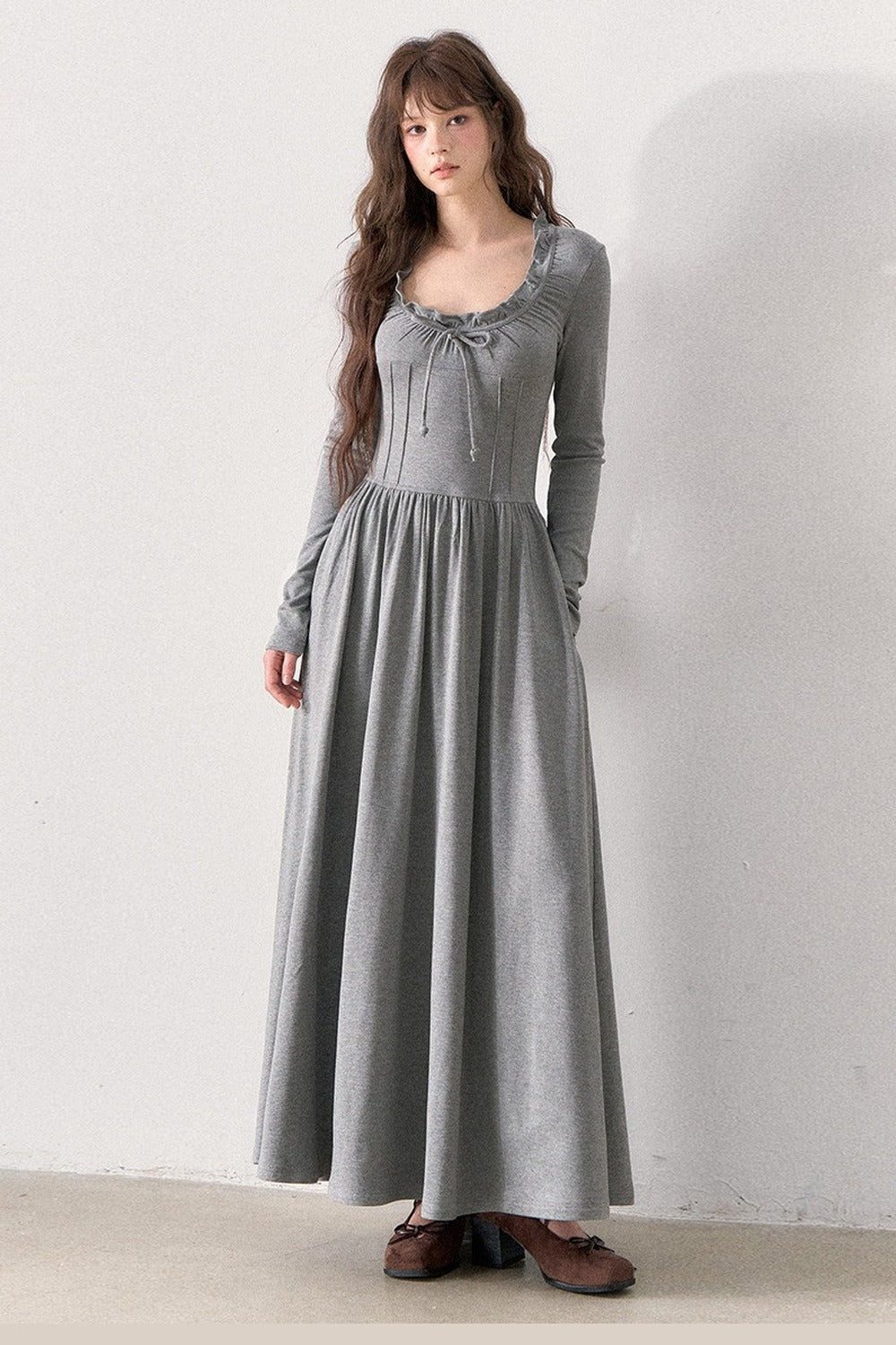 Grey Ruffled Knit Dress