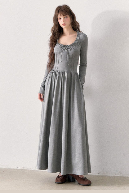 Grey Ruffled Knit Dress