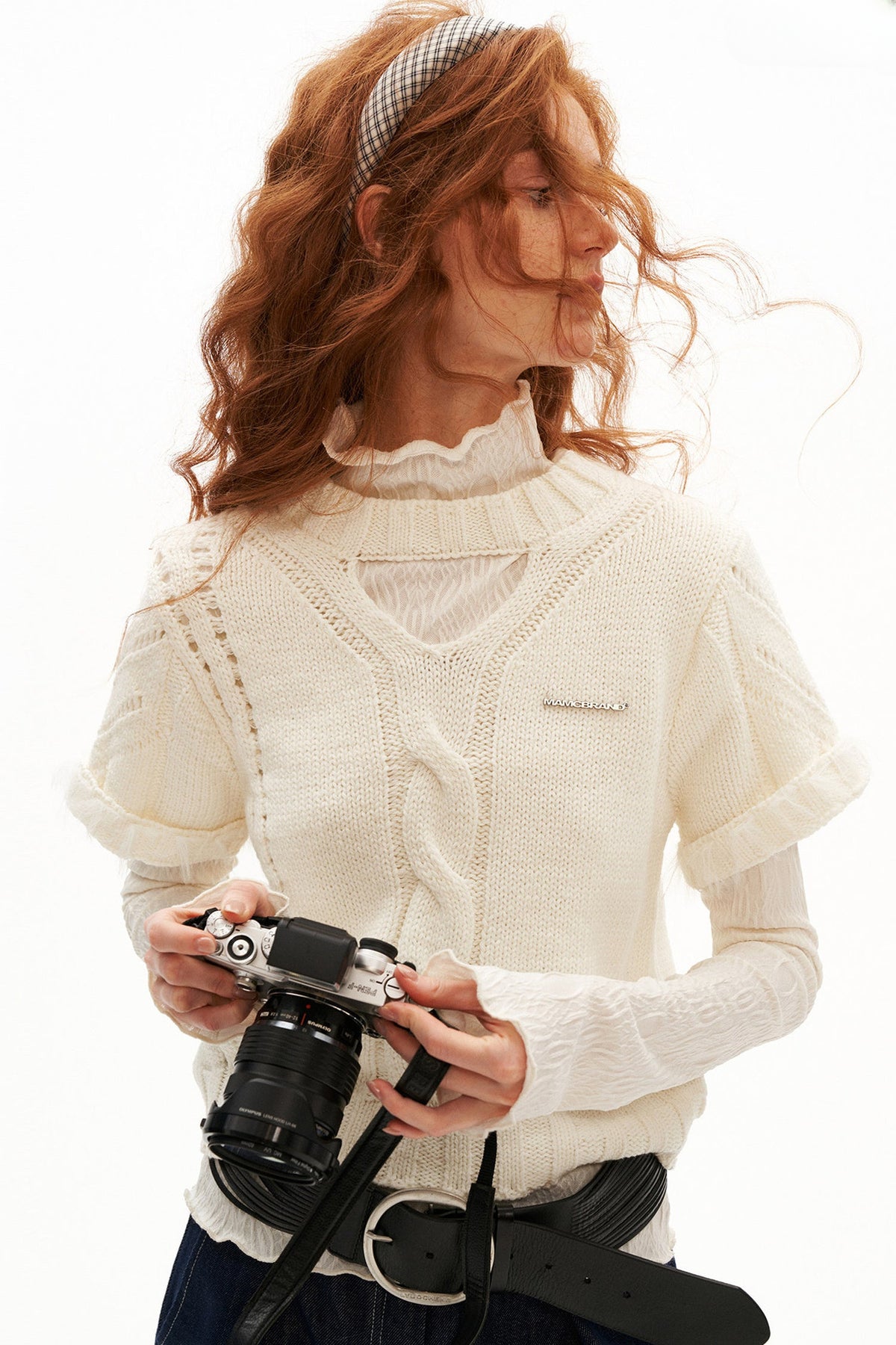 Puff Sleeve Hollow Out Knit Top