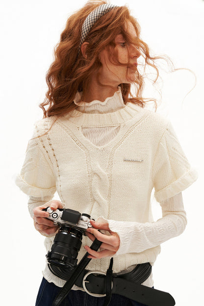 Puff Sleeve Hollow Out Knit Top