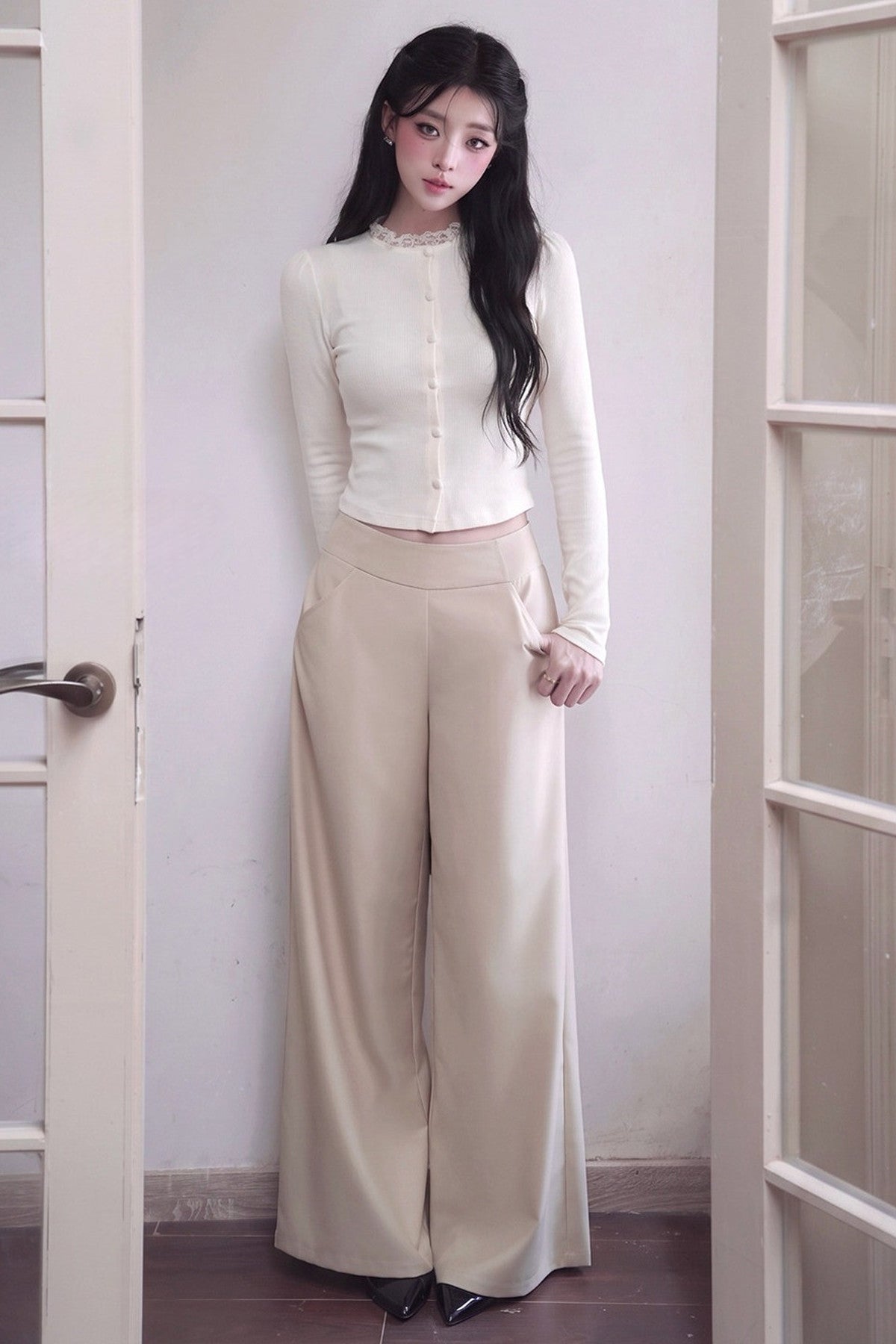 Knitted Top and High-Waisted Pants Set-Up