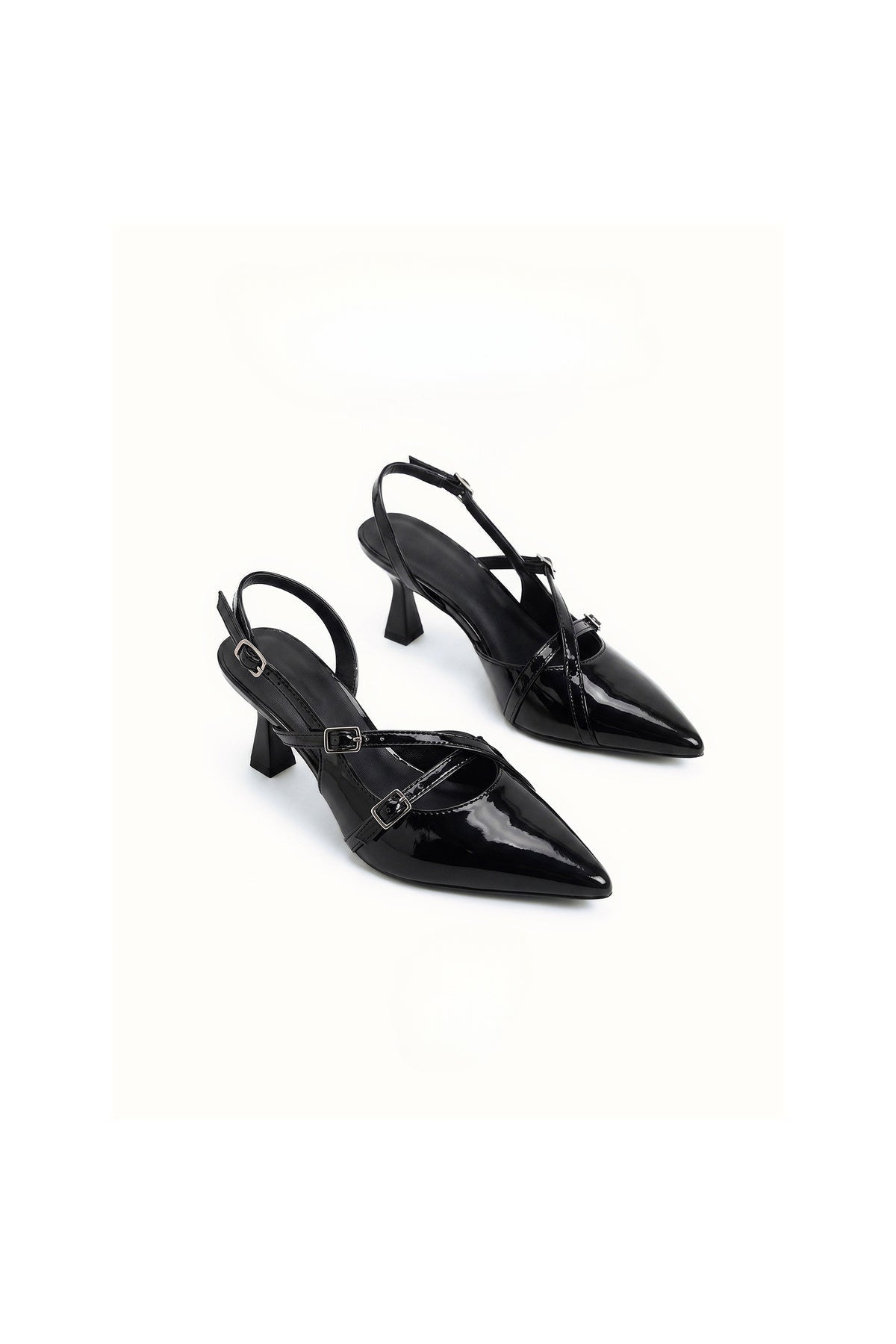 Black Pointed Toe Slingback Kitten Heels
