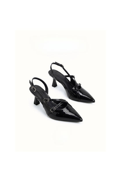Black Pointed Toe Slingback Kitten Heels