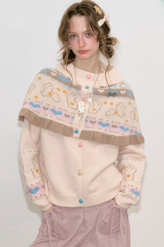 Apricot Knit Cardigan Shawl Set-Up
