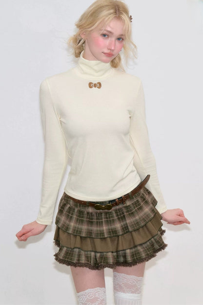 Apricot High Neck Knit Sweater