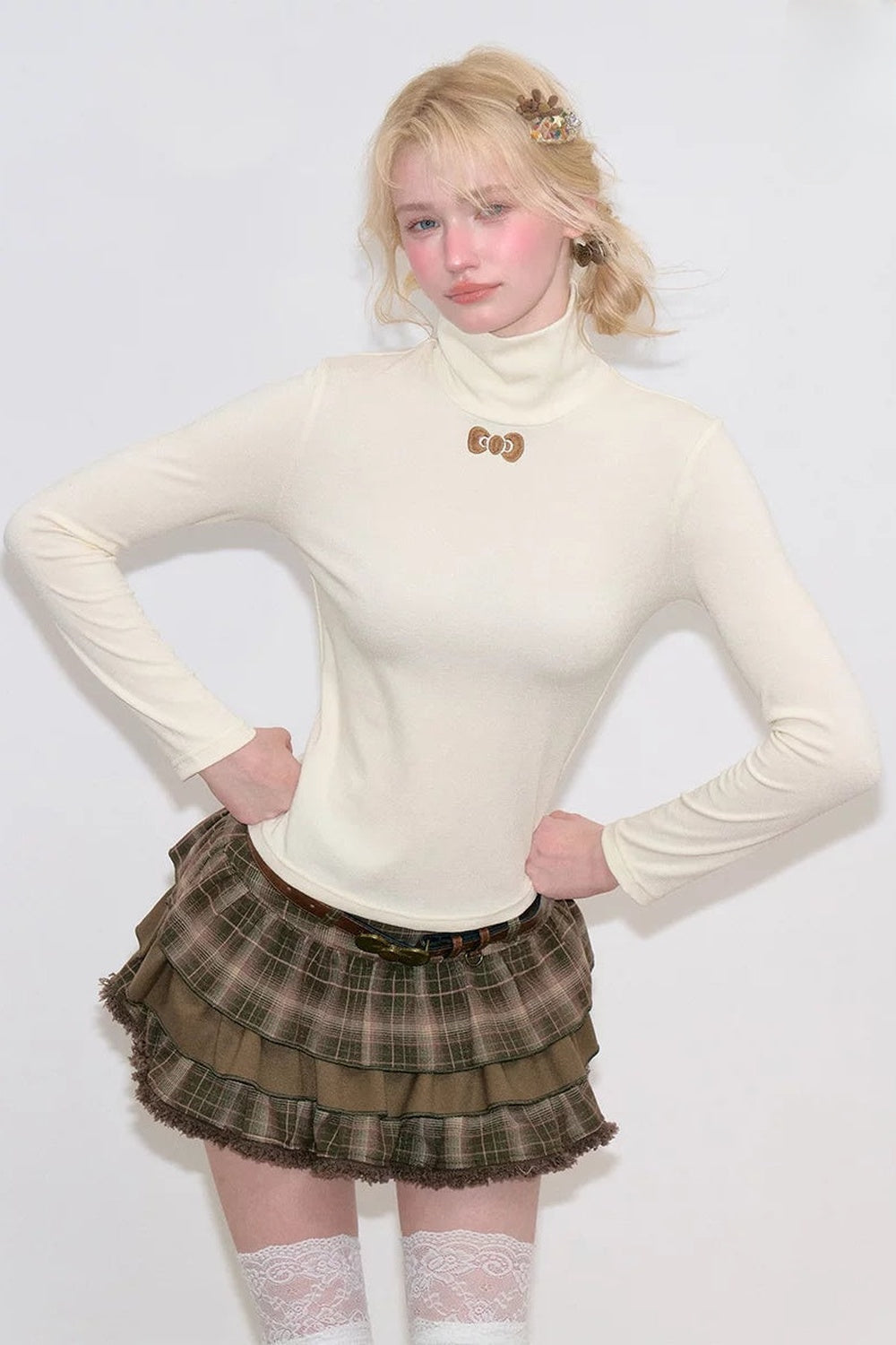 Apricot High Neck Knit Sweater
