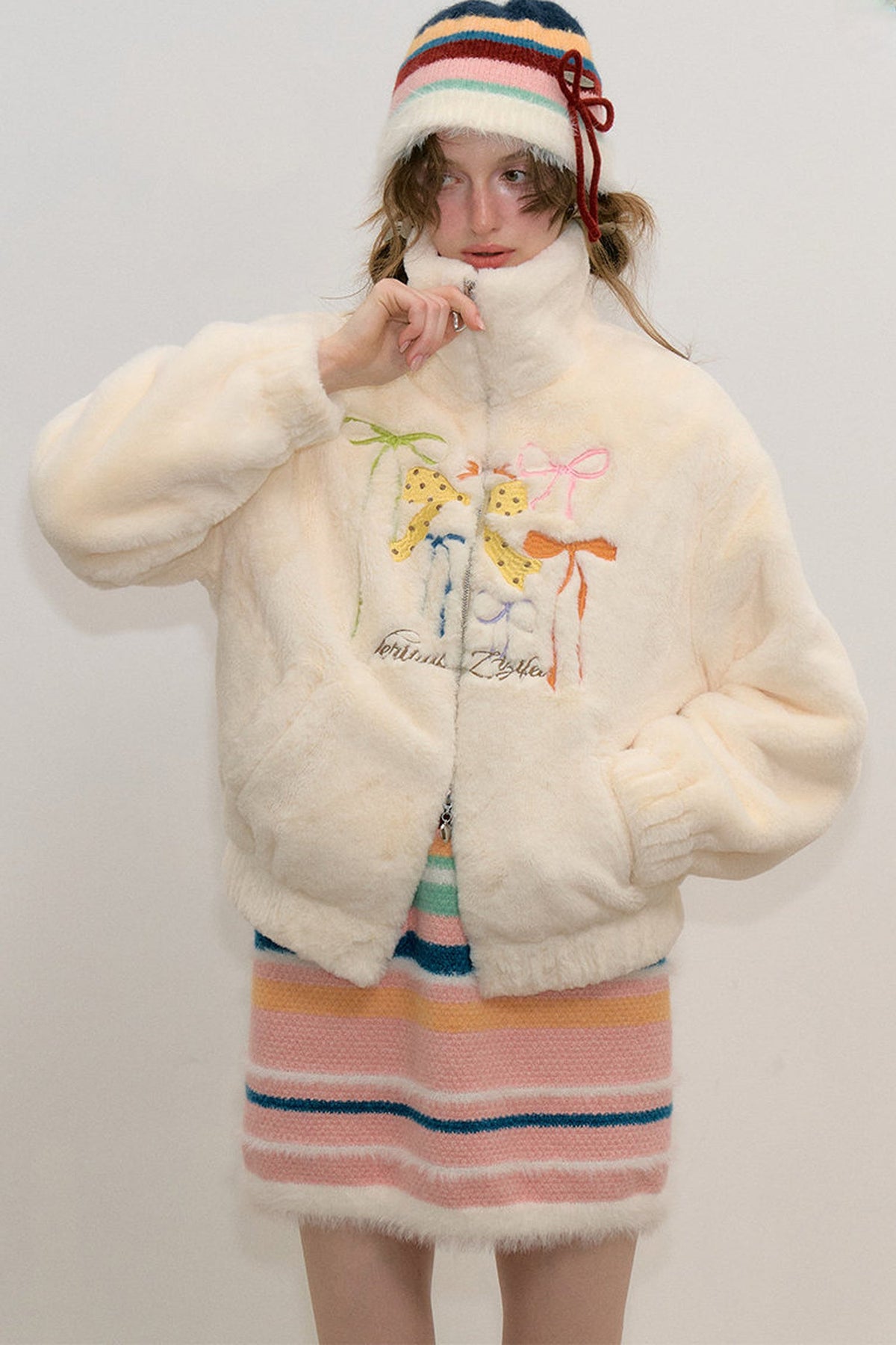 Butterfly Embroidery Lamb Wool Jacket