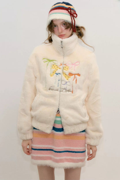Butterfly Embroidery Lamb Wool Jacket