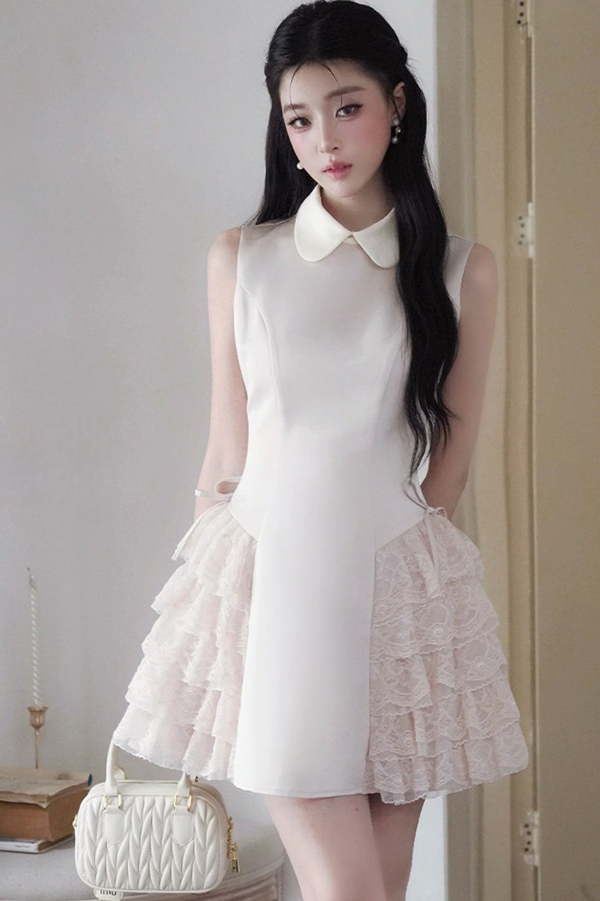 칼라 원피스 카디건 세트업