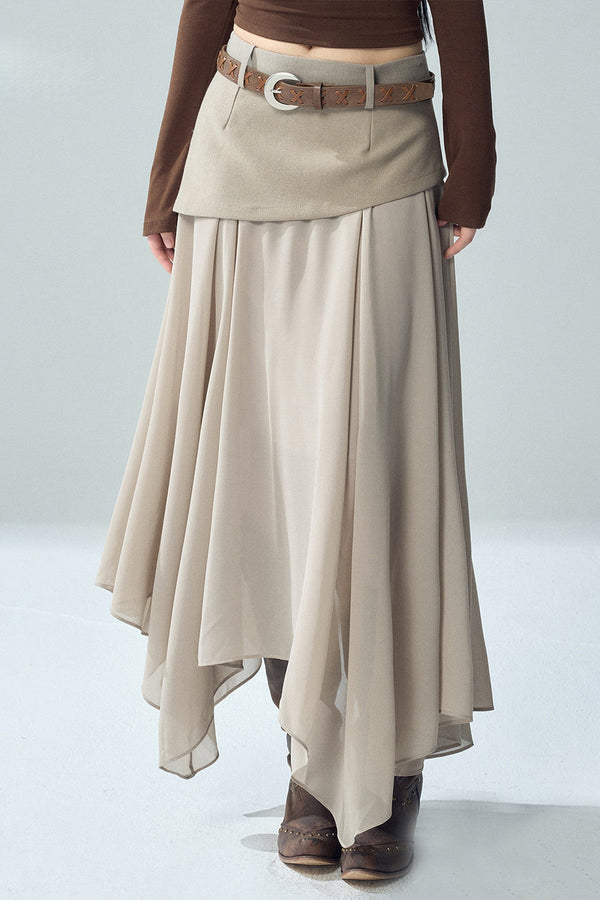 Khaki Irregular Tulle Skirt