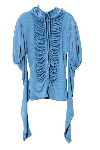 Pleated High-Neck Knit Top