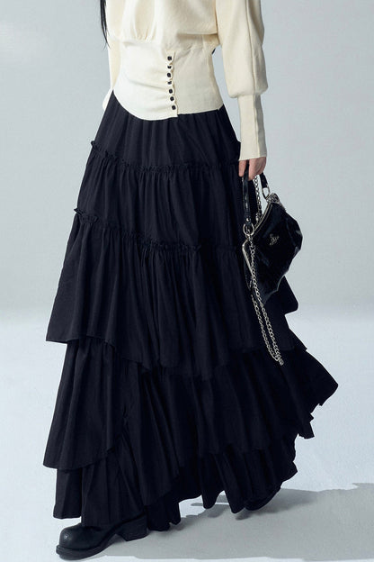 Black Irregular Ruffle Skirt