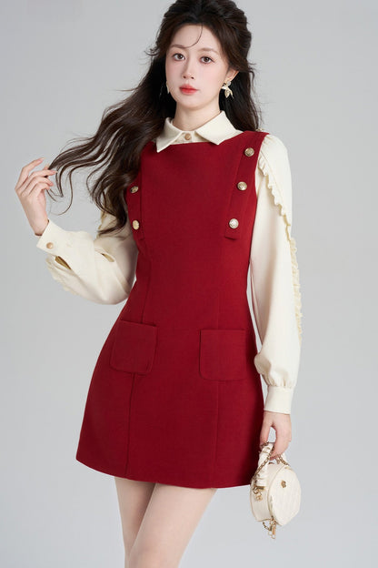 Red Dress and Beige Top Set-Up