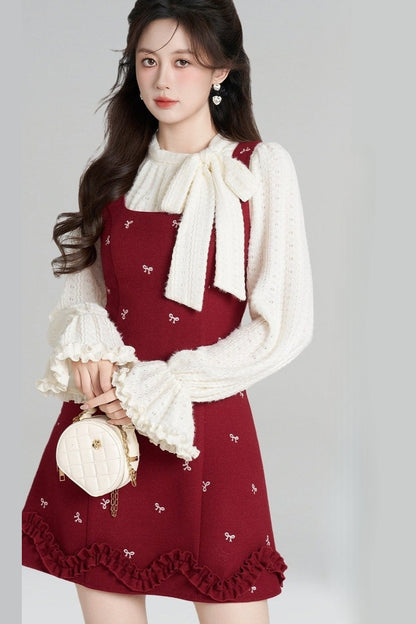 Red Sleeveless Dress and Apricot Top Set-Up
