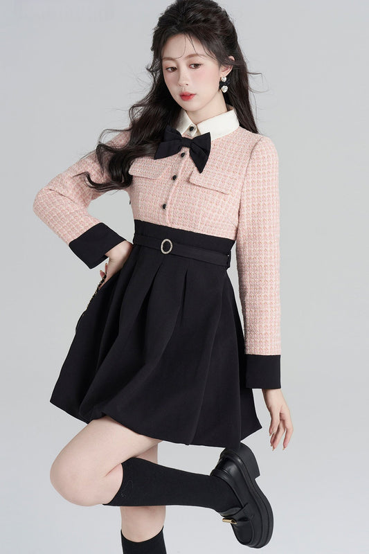 Layered-Look Wool Floral Dress
