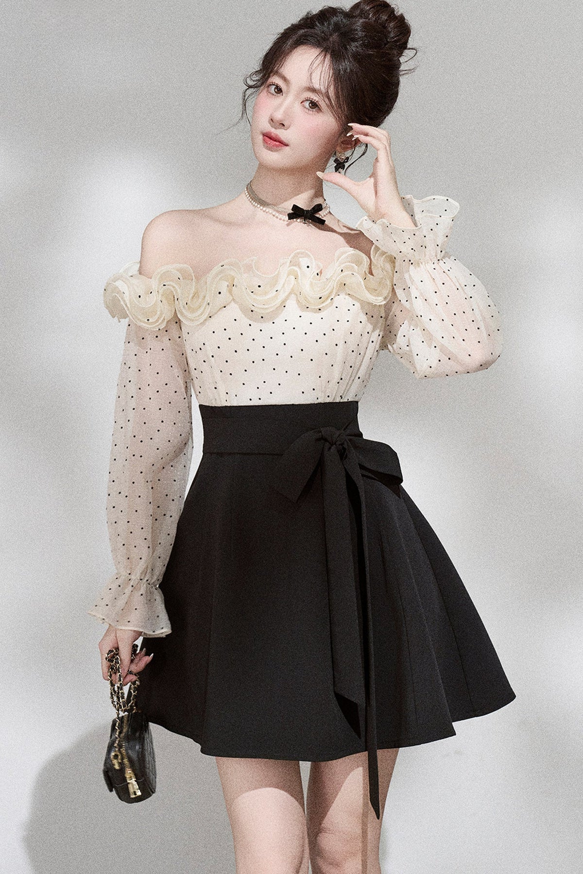 Ruffle Off-Shoulder Long Sleeve Dress