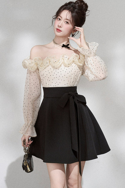 Ruffle Off-Shoulder Long Sleeve Dress