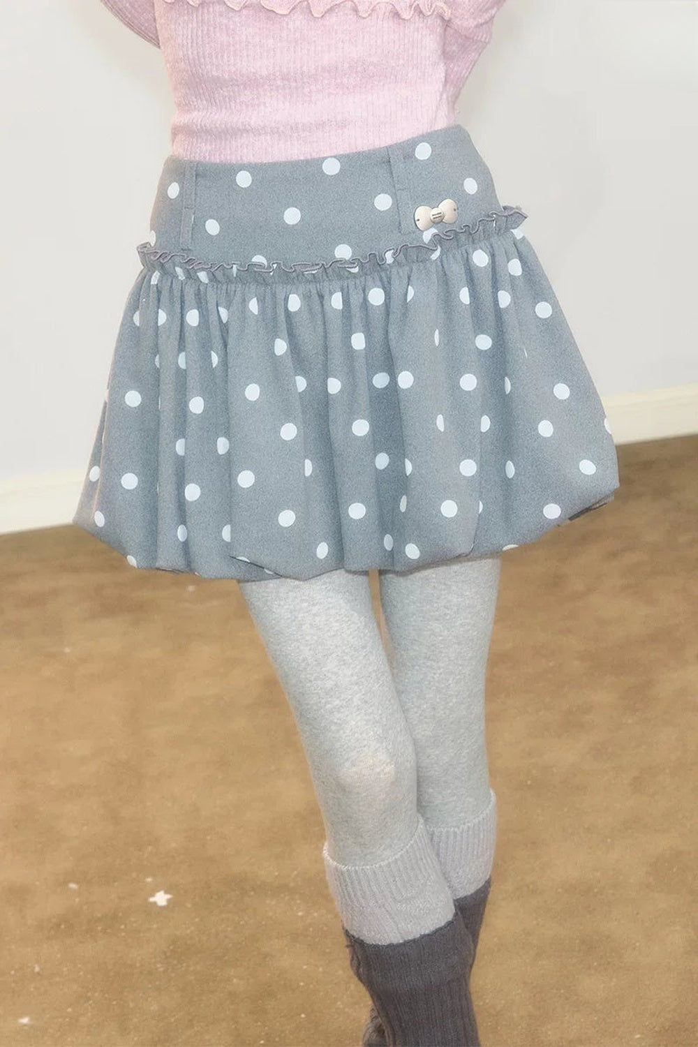 Gray Polka Dot Wool Skirt