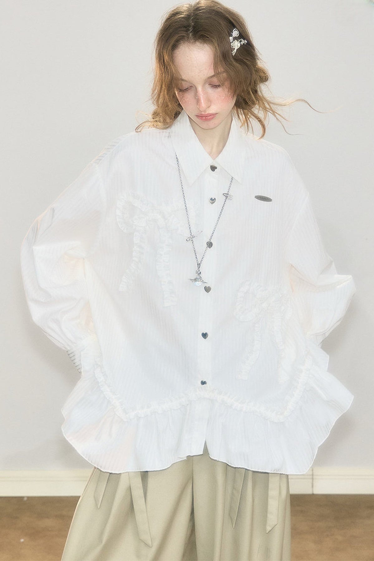 Lace Hem Bow Blouse