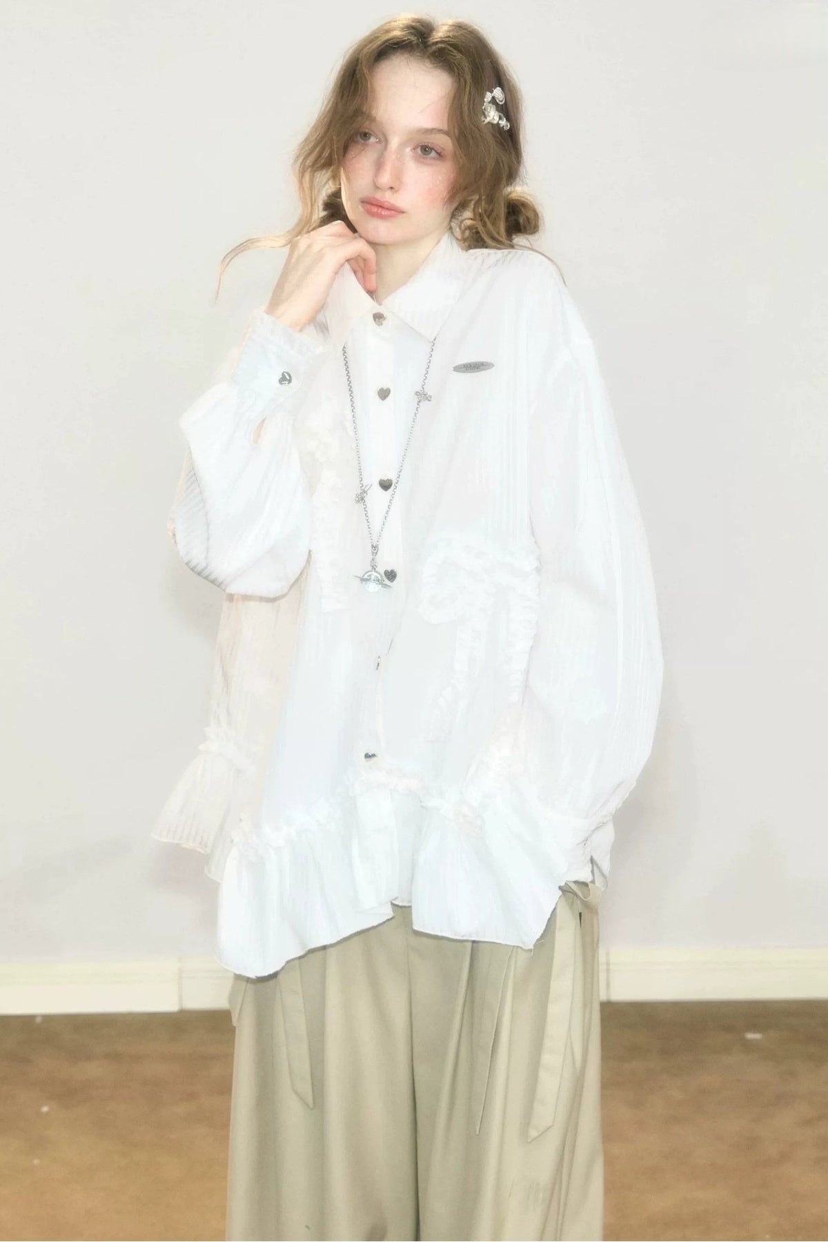 Lace Hem Bow Blouse