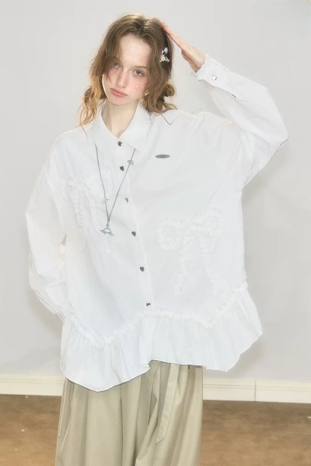 Lace Hem Bow Blouse