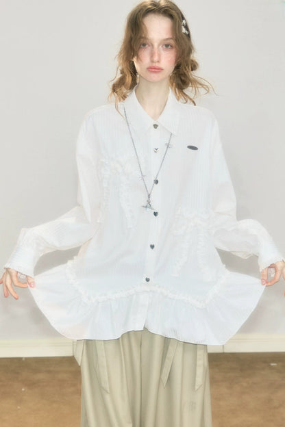 Lace Hem Bow Blouse