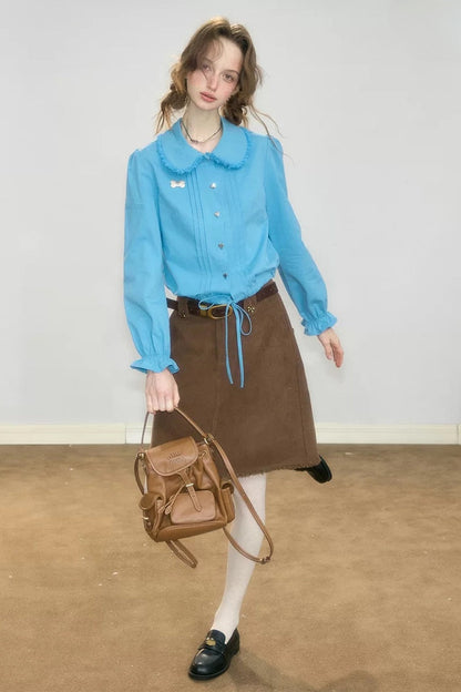 Brown Corduroy Mid-Length Skirt
