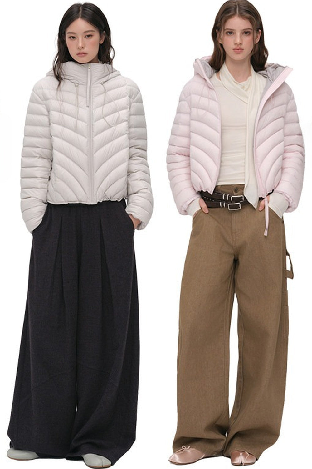3D Quilted Drawstring Hooded Down Jacket
