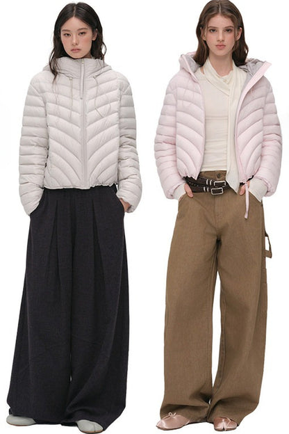 3D Quilted Drawstring Hooded Down Jacket