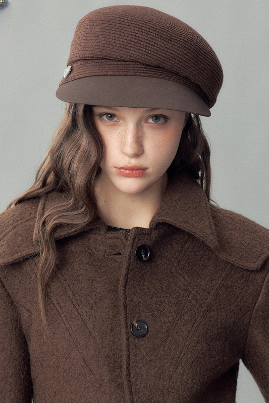 Asymmetrical Wide-Brimmed Leather Patchwork Newsboy Hat