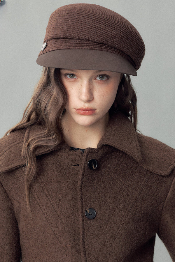 Asymmetrical Wide-Brimmed Leather Patchwork Newsboy Hat
