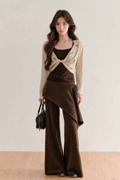 Twisted Batwing Camisole Top And Tassel Draped Pants Set-Up