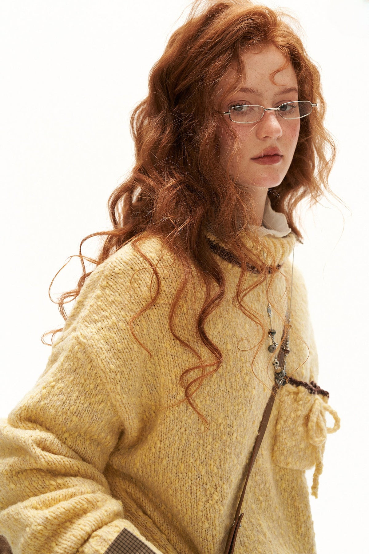 Loose Wool Yarn High Collar Pocket Sweater