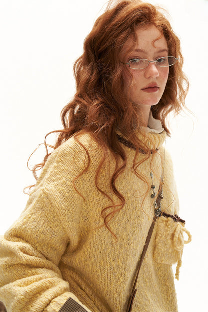 Loose Wool Yarn High Collar Pocket Sweater