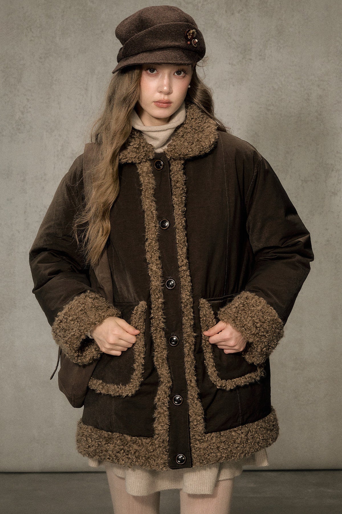 Long Plush Collar Down Jacket