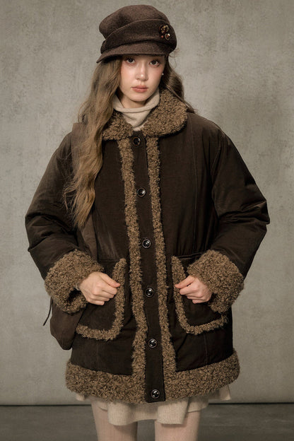 Long Plush Collar Down Jacket