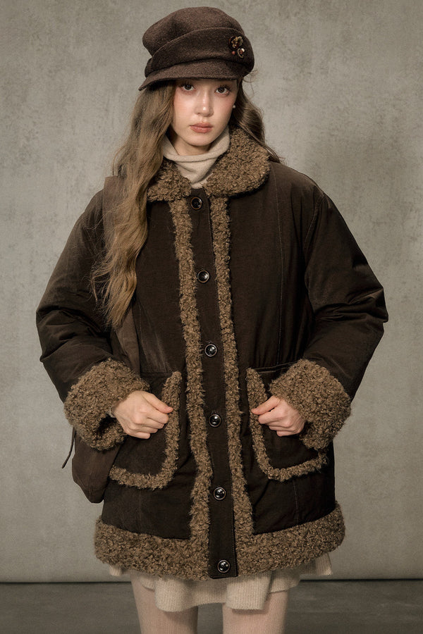 Long Plush Collar Down Jacket