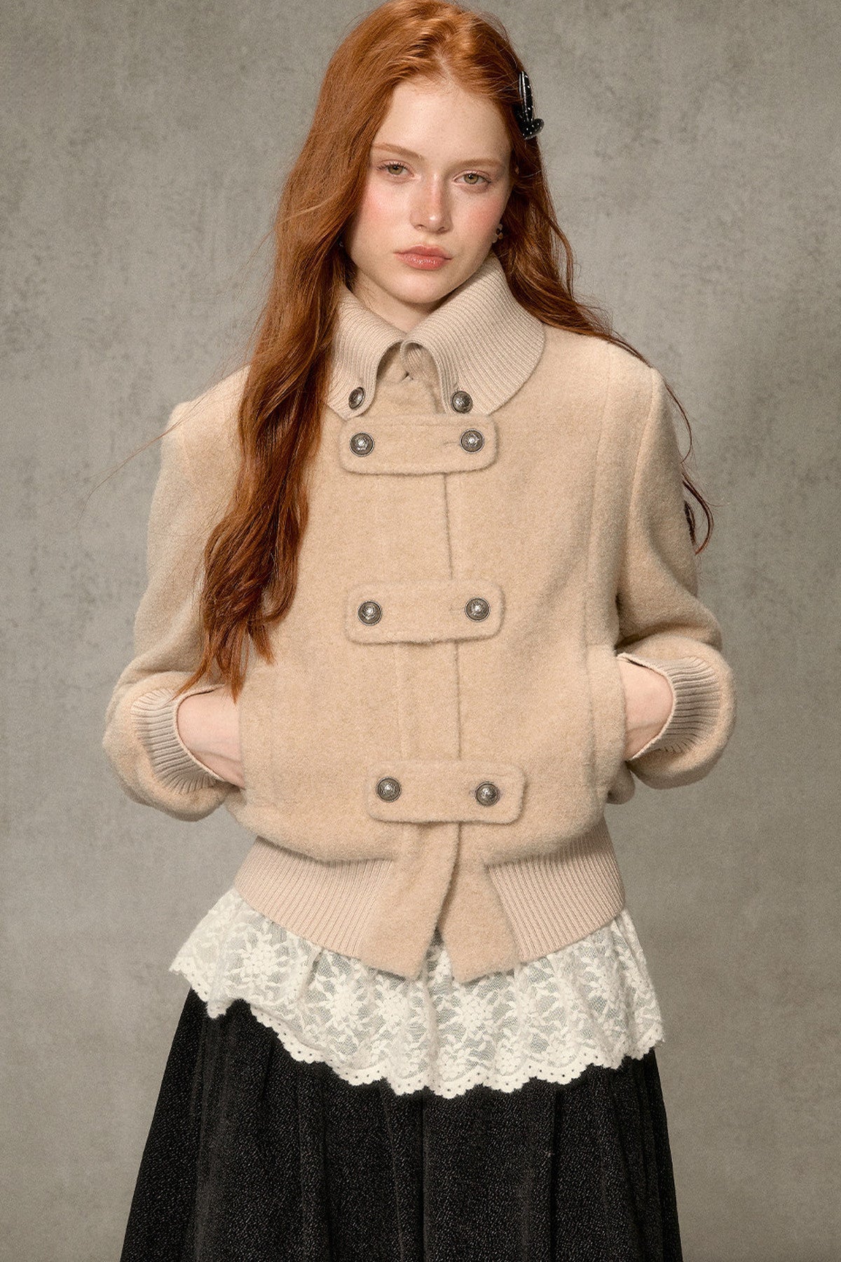 High-Neck Layered-Look Jacket