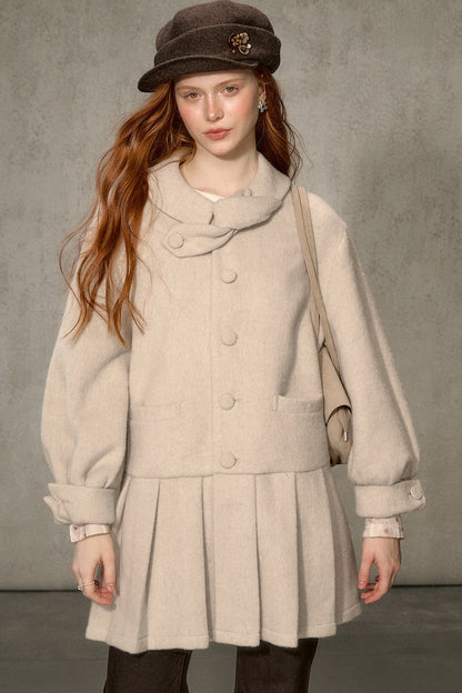 White Tea Letterhead Wool Blend Coat
